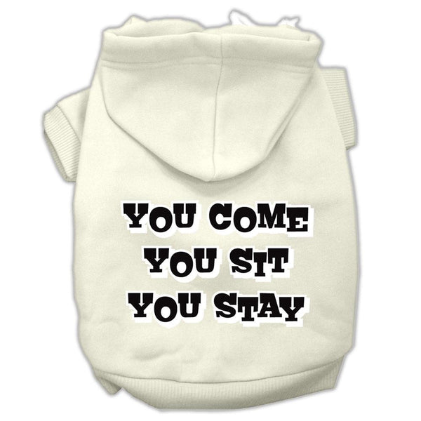 You Come, You Sit, You Stay Screen Print Pet Hoodies Cream Size L (14)