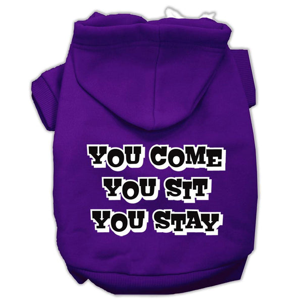 You Come, You Sit, You Stay Screen Print Pet Hoodies Purple Size L (14)