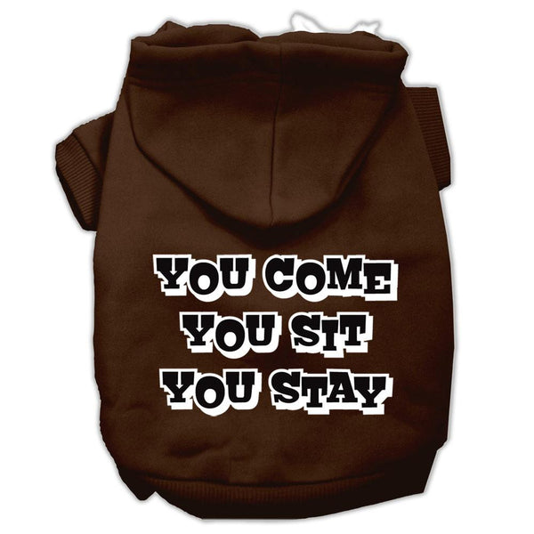 You Come, You Sit, You Stay Screen Print Pet Hoodies Brown Size S (10)