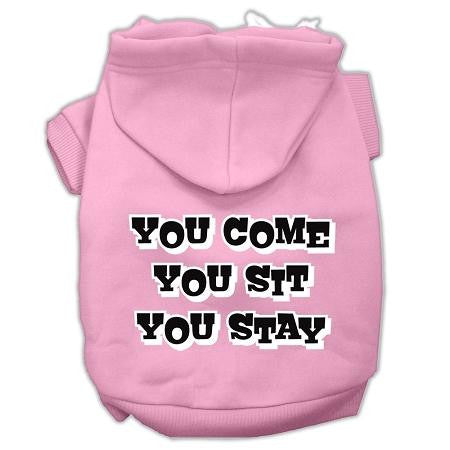 You Come, You Sit, You Stay Screen Print Pet Hoodies Light Pink Size S (10)