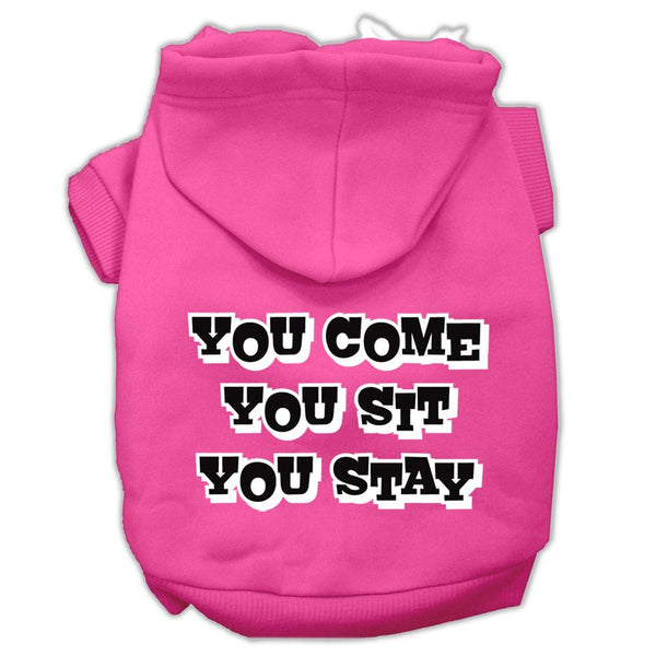 You Come, You Sit, You Stay Screen Print Pet Hoodies Bright Pink Size XS (8)