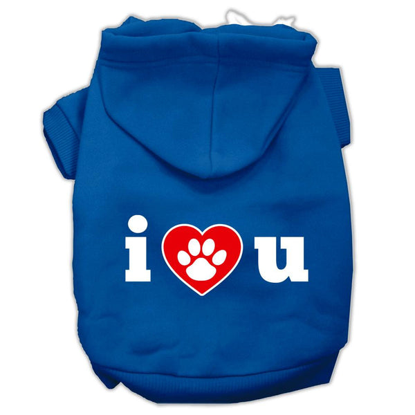 I Love U Screen Print Pet Hoodies Blue Size Sm (10)