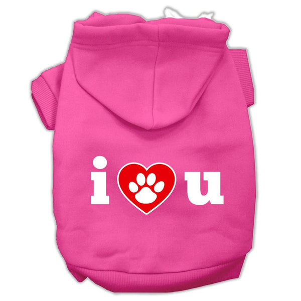 I Love U Screen Print Pet Hoodies Bright Pink Size Sm (10)