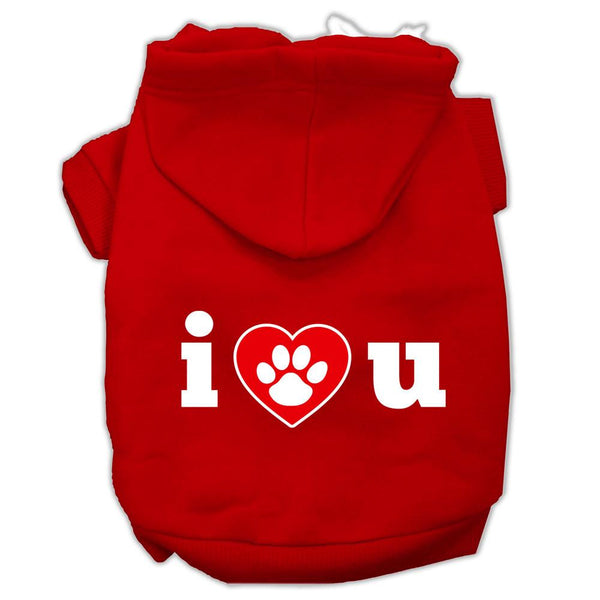 I Love U Screen Print Pet Hoodies Red Size Sm (10)