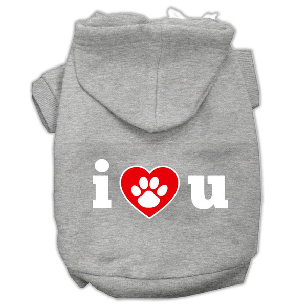 I Love U Screen Print Pet Hoodies Grey Size XS (8)