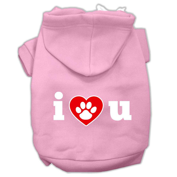 I Love U Screen Print Pet Hoodies Light Pink Size XS (8)