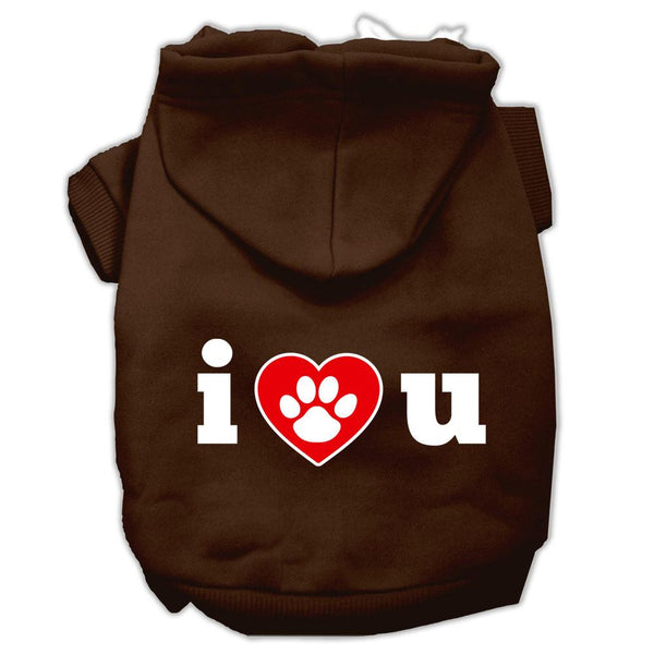 I Love U Screen Print Pet Hoodies Brown Size XXXL (20)