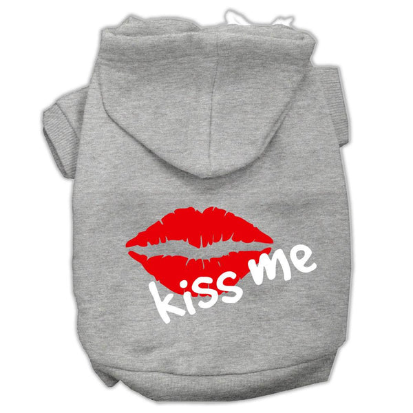 Kiss Me Screen Print Pet Hoodies Grey Size Lg (14)