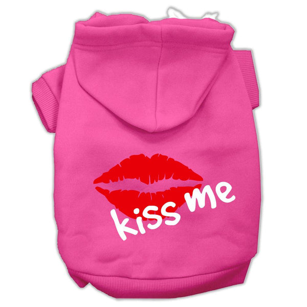 Kiss Me Screen Print Pet Hoodies Bright Pink Size XS (8)