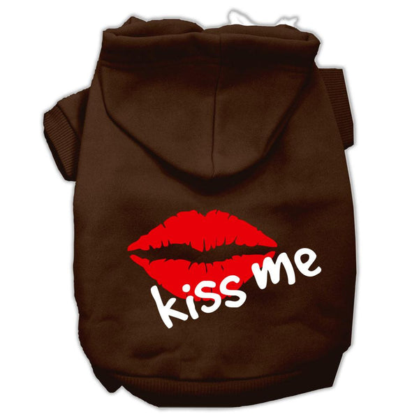 Kiss Me Screen Print Pet Hoodies Brown Size XS (8)