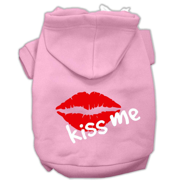 Kiss Me Screen Print Pet Hoodies Light Pink Size XS (8)