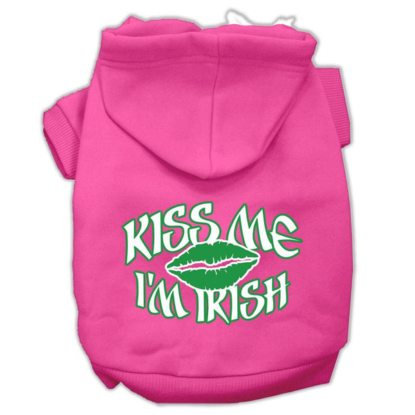 Kiss Me I'm Irish Screen Print Pet Hoodies Bright Pink Size XS (8)