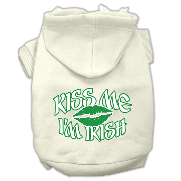 Kiss Me I'm Irish Screen Print Pet Hoodies Cream Size XS (8)