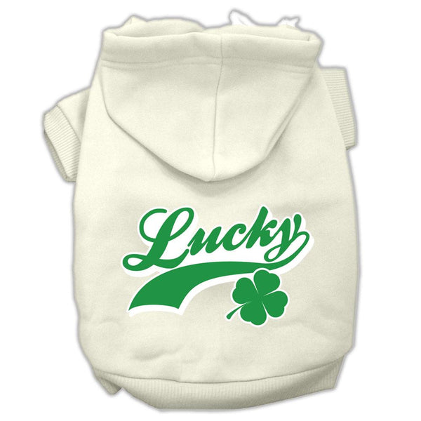 Lucky Swoosh Screen Print Pet Hoodies Cream Size Lg (14)