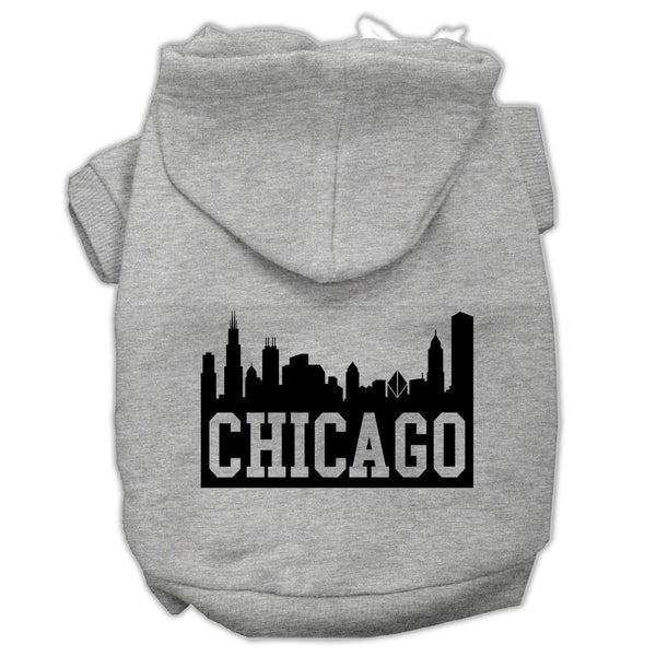 Chicago Skyline Screen Print Pet Hoodies Grey Size Lg (14)