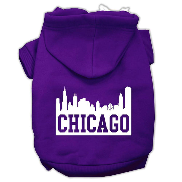 Chicago Skyline Screen Print Pet Hoodies Purple Size Lg (14)