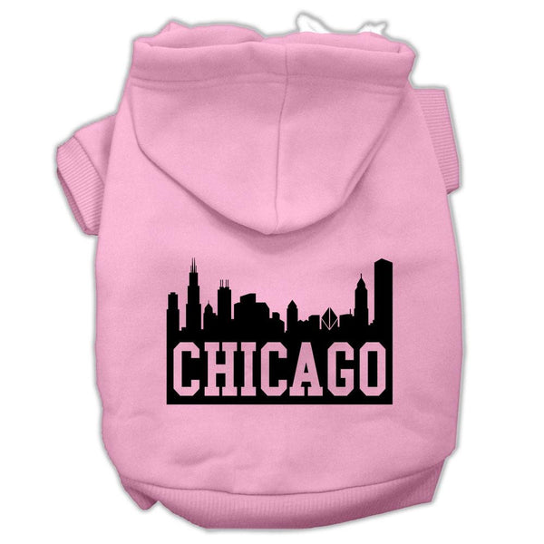 Chicago Skyline Screen Print Pet Hoodies Light Pink Size XXL (18)