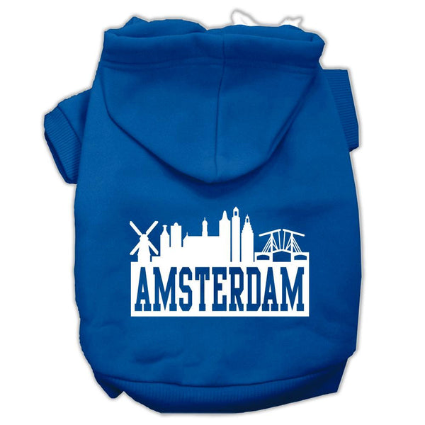 Amsterdam Skyline Screen Print Pet Hoodies Blue Size XS (8)