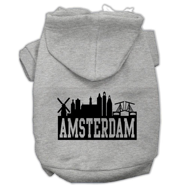 Amsterdam Skyline Screen Print Pet Hoodies Grey Size XS (8)