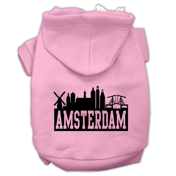 Amsterdam Skyline Screen Print Pet Hoodies Light Pink Size XS (8)