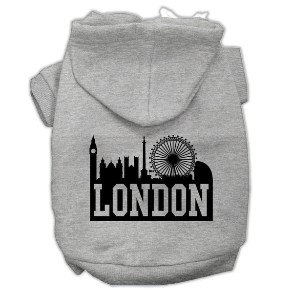 London Skyline Screen Print Pet Hoodies Grey Size Sm (10)