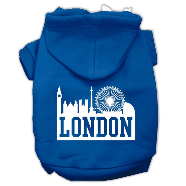 London Skyline Screen Print Pet Hoodies Blue Size XS (8)