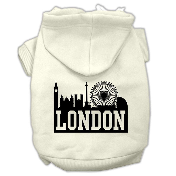 London Skyline Screen Print Pet Hoodies Cream Size XS (8)