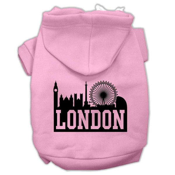 London Skyline Screen Print Pet Hoodies Light Pink Size XS (8)