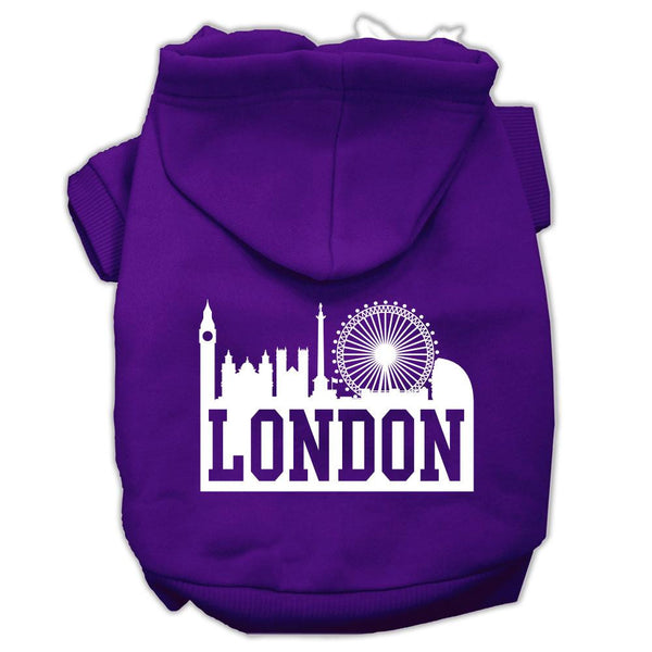 London Skyline Screen Print Pet Hoodies Purple Size XS (8)