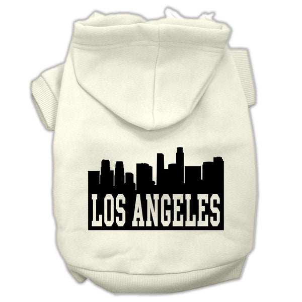 Los Angeles Skyline Screen Print Pet Hoodies Cream Size Med (12)