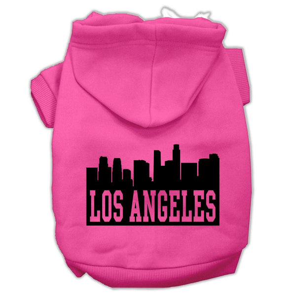 Los Angeles Skyline Screen Print Pet Hoodies Bright Pink Size Sm (10)