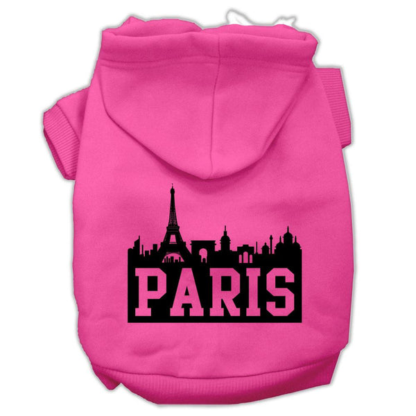 Paris Skyline Screen Print Pet Hoodies Bright Pink Size Sm (10)