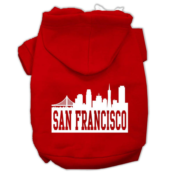 San Francisco Skyline Screen Print Pet Hoodies Red Size XS (8)