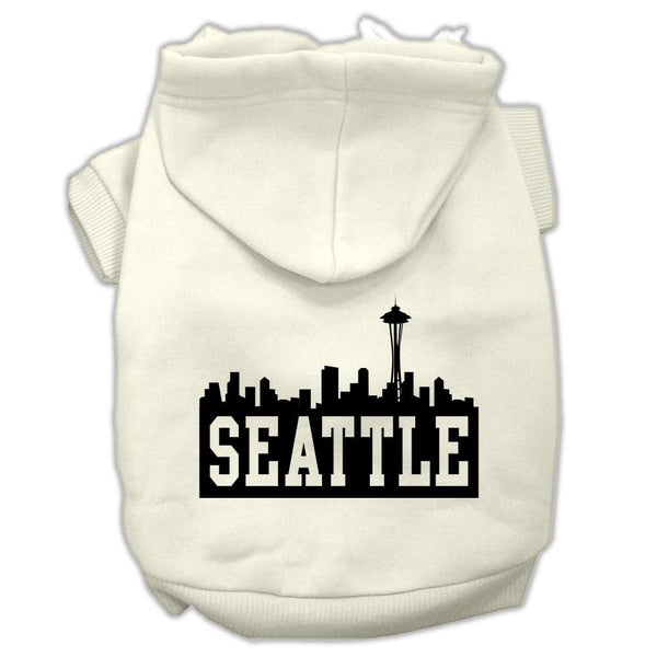 Seattle Skyline Screen Print Pet Hoodies Cream Size Lg (14)