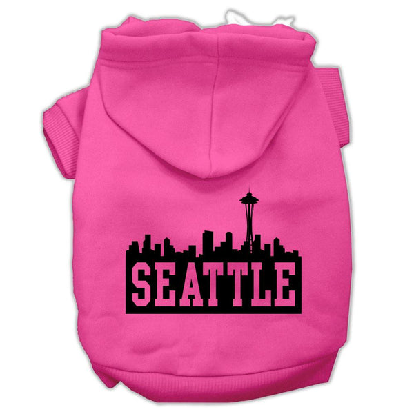 Seattle Skyline Screen Print Pet Hoodies Bright Pink Size Med (12)