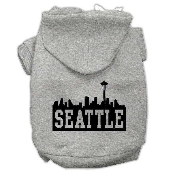 Seattle Skyline Screen Print Pet Hoodies Grey Size Med (12)