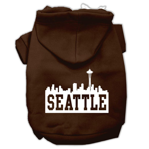 Seattle Skyline Screen Print Pet Hoodies Brown Size Sm (10)