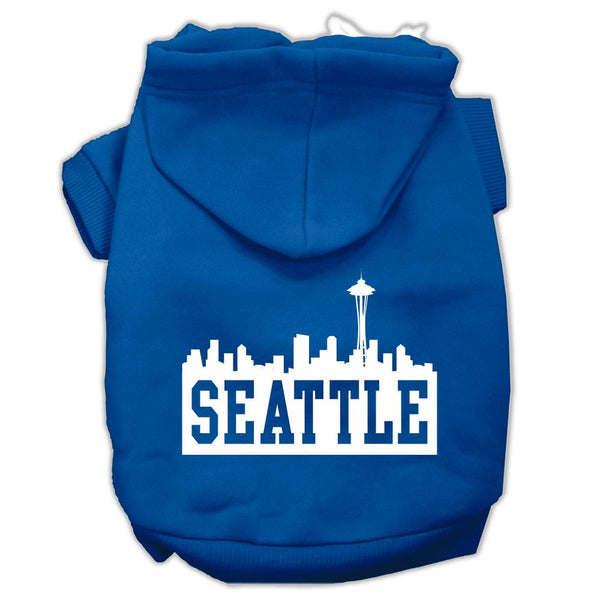 Seattle Skyline Screen Print Pet Hoodies Blue Size XS (8)