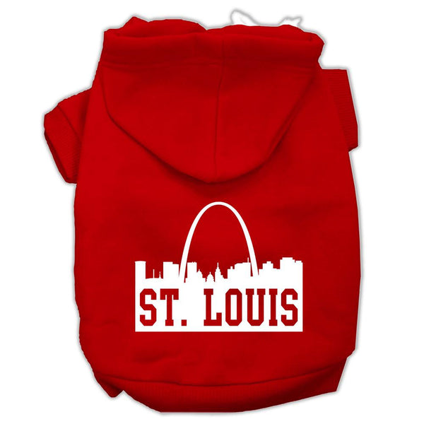 St Louis Skyline Screen Print Pet Hoodies Red Size XS (8)