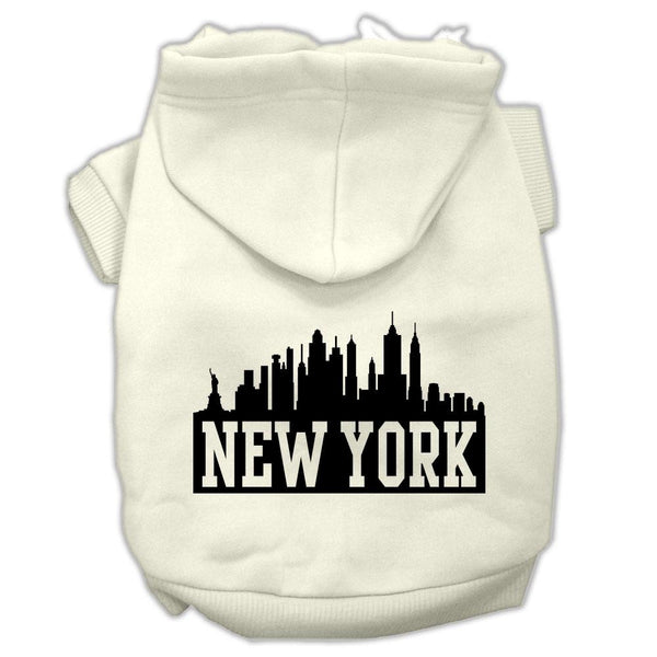 New York Skyline Screen Print Pet Hoodies Cream Size XS (8)