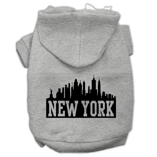 New York Skyline Screen Print Pet Hoodies Grey Size XS (8)