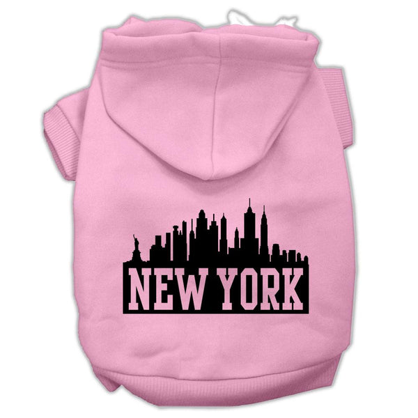 New York Skyline Screen Print Pet Hoodies Light Pink Size XS (8)