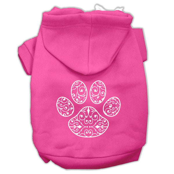 Henna Paw Screen Print Pet Hoodies Bright Pink Size Sm (10)