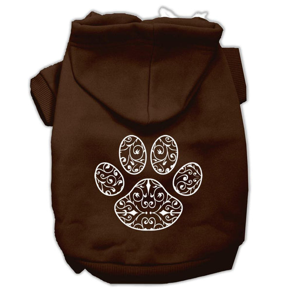 Henna Paw Screen Print Pet Hoodies Brown Size Sm (10)