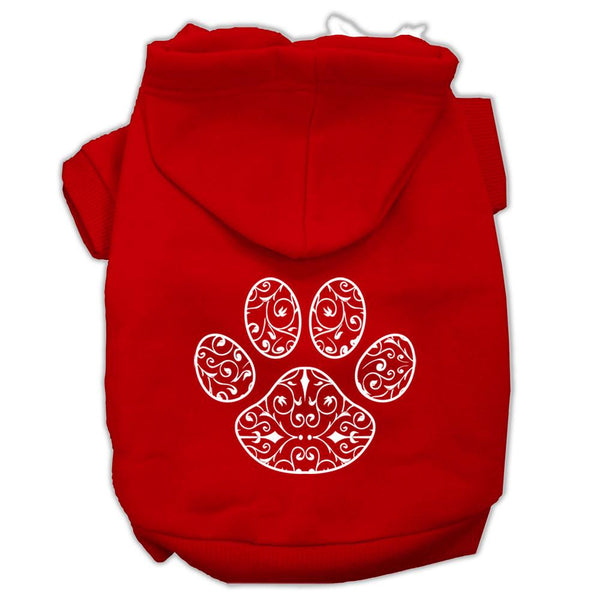 Henna Paw Screen Print Pet Hoodies Red Size Sm (10)