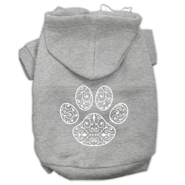 Henna Paw Screen Print Pet Hoodies Grey Size XS (8)