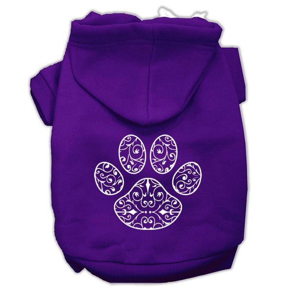 Henna Paw Screen Print Pet Hoodies Purple Size XS (8)