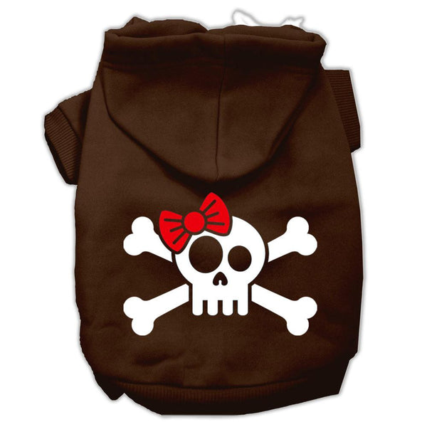 Skull Crossbone Bow Screen Print Pet Hoodies Brown Size Med (12)