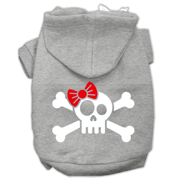 Skull Crossbone Bow Screen Print Pet Hoodies Grey Size Med (12)