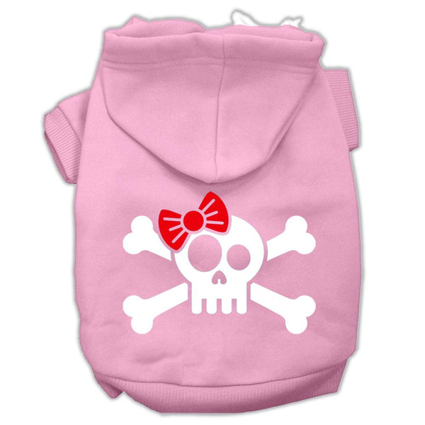 Skull Crossbone Bow Screen Print Pet Hoodies Light Pink Size Med (12)